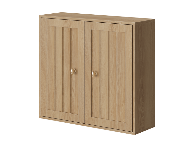 Armoire de salle de bain murale avec 2 portes et rangement fermé, poignées dorées, coloris chêne, 61,5 × 20 × 56 cm - Conforama A