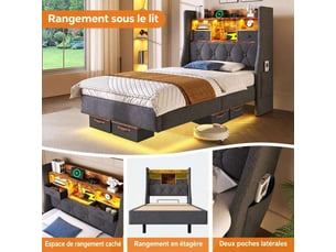 Lit superposé 90x200 cm GENERIC HOME coloris gris