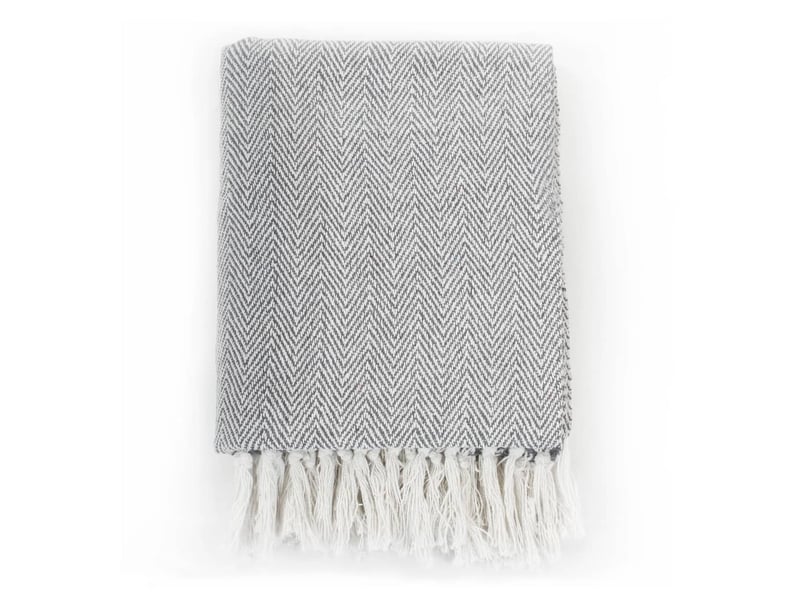 Couverture coton à chevrons 125x150 cm gris - Conforama A