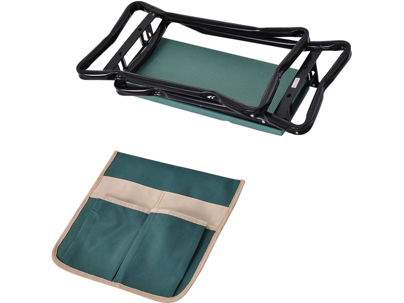  Tabouret de jardin pliable agenouilloir de jardin siège jardinage avec coussin pochette rangement outils vert  - Conforama E