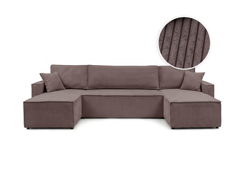  Farah - canapé d'angle panoramique convertible 6 places accoudoirs slim en velours cotelé  - Conforama A