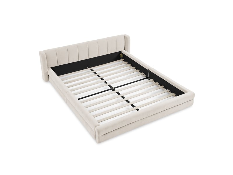  Lit 140 x 200 cm, tête de lit ergonomique en tissu chenille, structure renforcée, style minimaliste, beige, sans matelas  - Conforama D