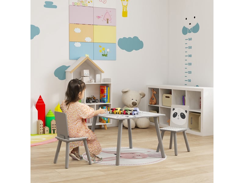 Ensemble table et chaises pour enfants, table pour enfant avec 2 chaises, motif animaux pour chambre à coucher gris  - Conforama B
