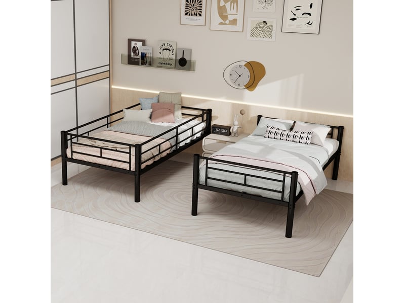  Lit superposé métal noir avec couchage inférieur 90x190 cm convertible en 2 lits  - Conforama E