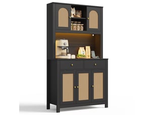 Buffet haut de cuisine led avec prises, 5 portes et 2 tiroirs 100x40x180 cm noir