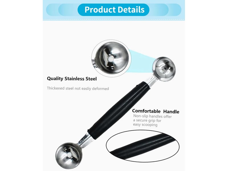 1pcs paquet de cuillère à boule de melon à fruits double face, 18 cm cuillère parisienne de melon 2 en 1 cuillère à boule en acier inoxydable  - Conforama B