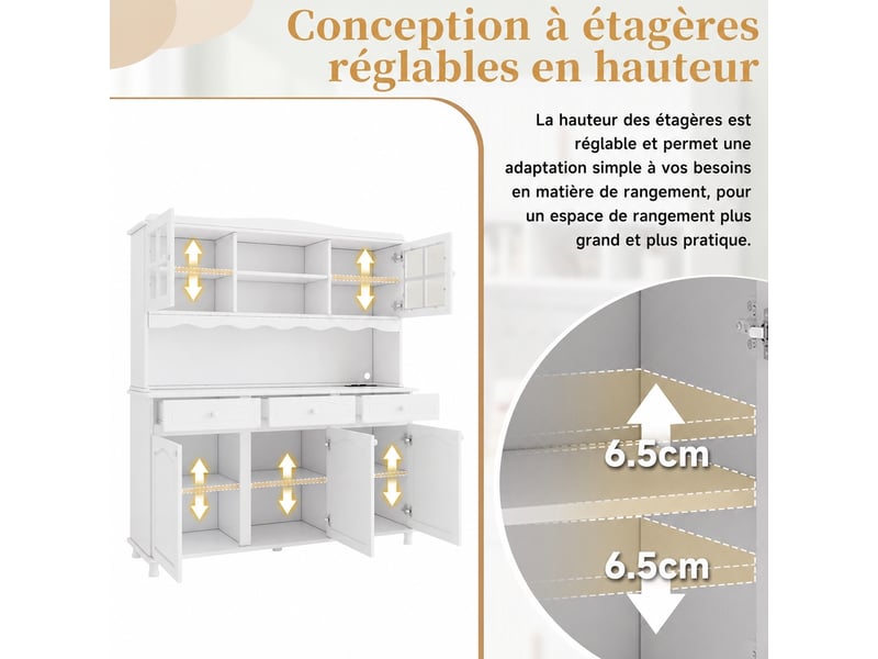  Buffet de cuisine blanc avec prises intégrées, 135 x 40 x 185 cm  - Conforama E