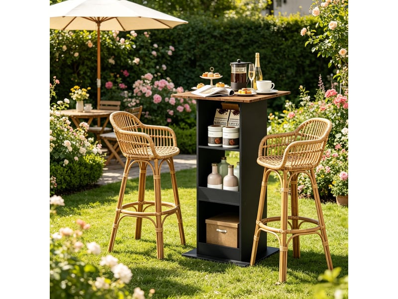  Table bar,60x60x109 cm,avec 3 rangements,noir et marron rustique  - Conforama E