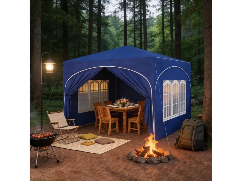  Tonnelle pliante 3x3 m – bleue – 4 parois amovibles, protection uv50+ et sac de transport pratique inclus  - Conforama D