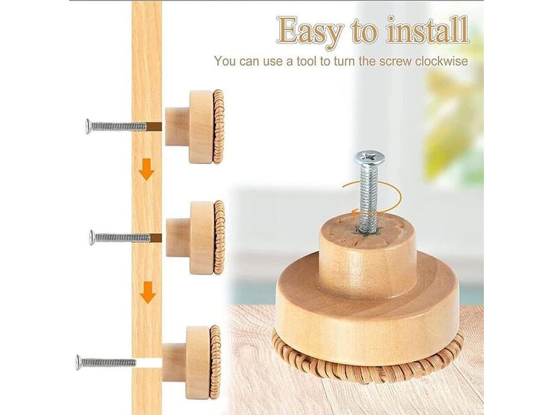  Lot de 8 boutons ronds en bois, poignées naturelles pour portes, tiroirs et meubles avec vis  - Conforama E