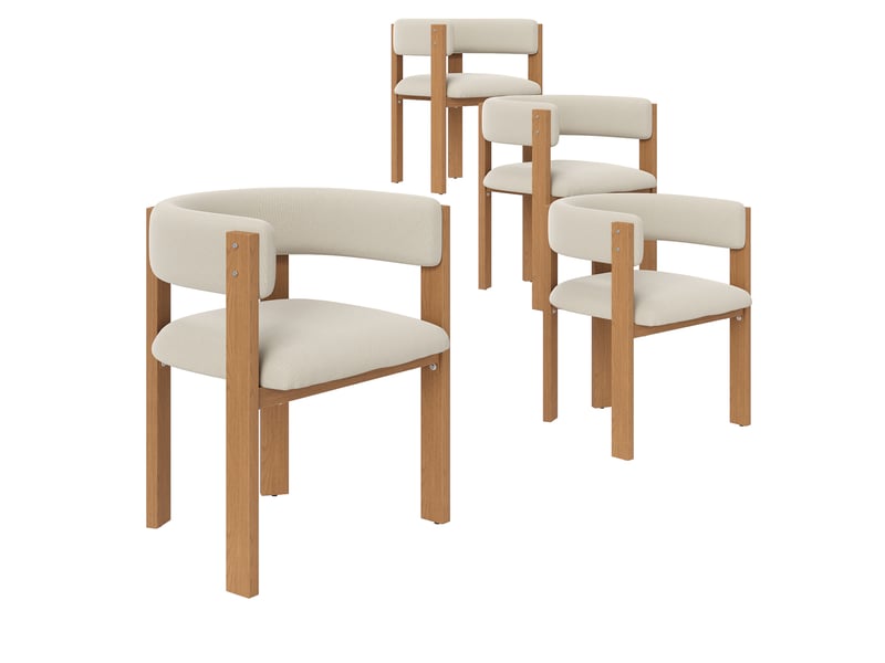 Lot de 4 chaises de salle à manger 47x48x72,5 cm, beige+naturel, garnissage épais, meuble cuisine, meuble salon, métal  - Conforama A