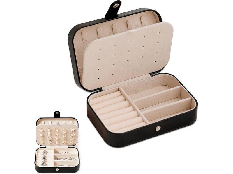  Organisateur de bijoux, boîte à bagues, plateau à bijoux avec couvercle et serrure pour bague, boîtes de rangement de bijoux noires  - Conforama A