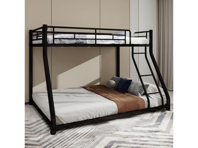  Lit superposé métal - 90x190140x190cm - échelle inclinée sécurisée - garde-corps 31,5cm - noir  - Conforama W