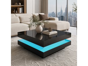 Table basse carrée 70x70x36 cm – noir – éclairage led bluetooth multicolore et finition laquée brillante