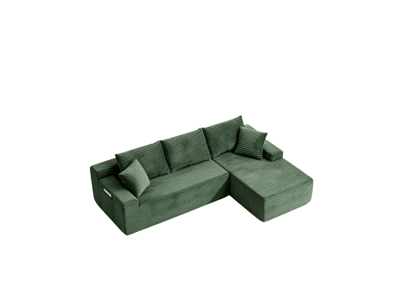  Canapé d’angle modulable 4 places en velours côtelé vert, 239x156x79 cm  - Conforama E
