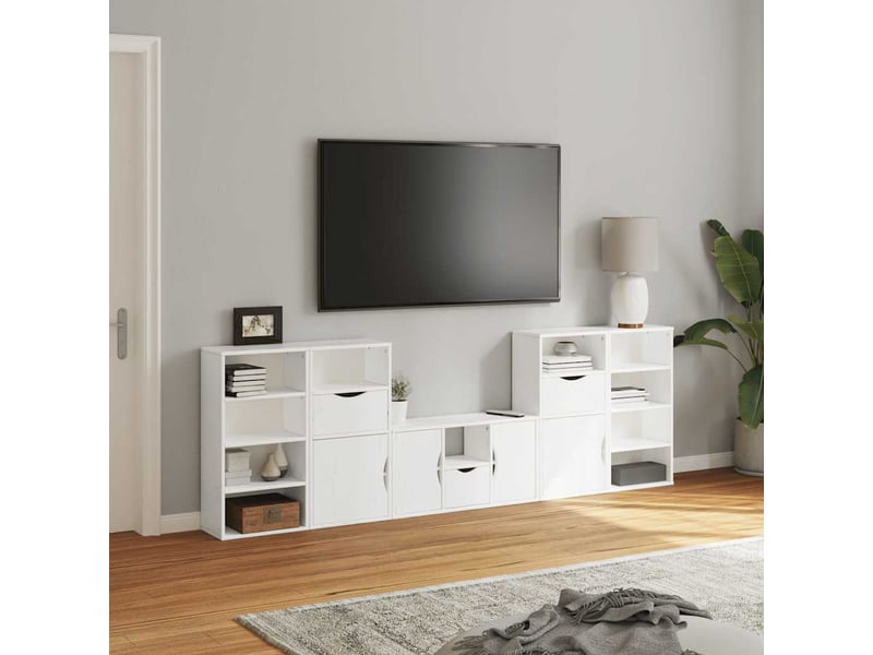  Meubles tv - banc tv - meuble de rangement 5 pcs avec rangement odda blanc bois de pin massif  - Conforama C