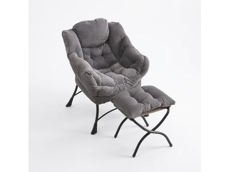  Fauteuil relax avec repose-pieds - 70x64x95cm - chaise lounge rembourrée avec poche latérale et pieds acier - gris  - Conforama A
