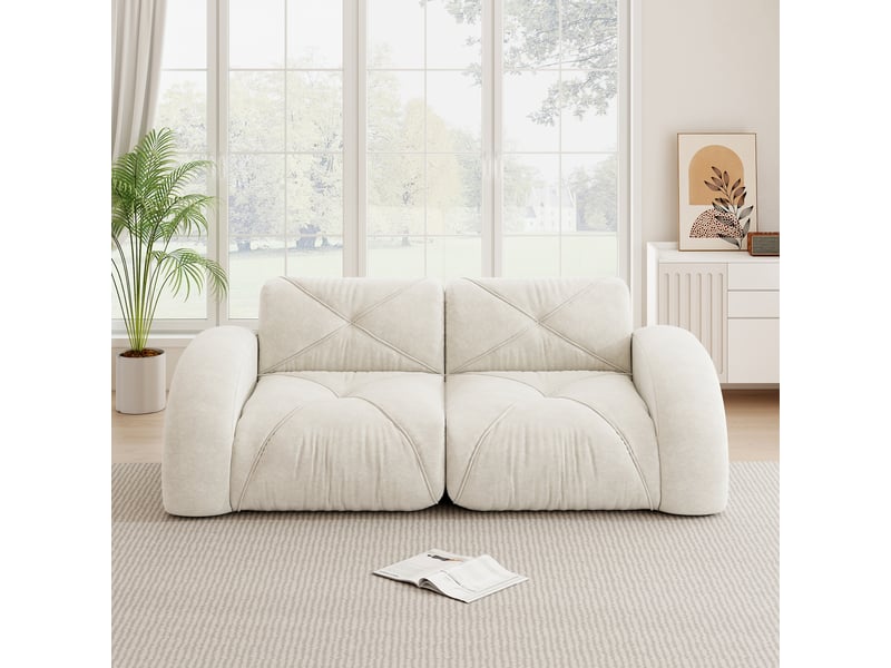  Canapé modulaire 2 places sans armature avec assise en mousse 32d et tissu chenille, beige clair  - Conforama C