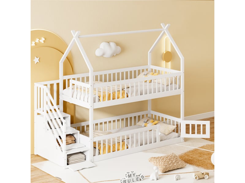  Lit superposé 90x200cm coloris blanc pin lit enfant blanc - Conforama E