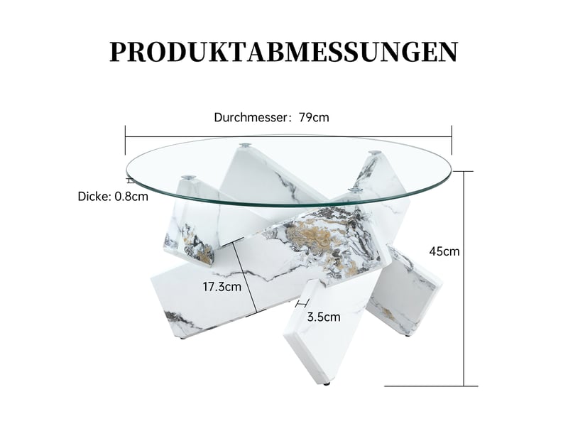  Table basse ronde avec plateau en verre et support croisé pour salon ø79×45 cm transparente et blanche  - Conforama D
