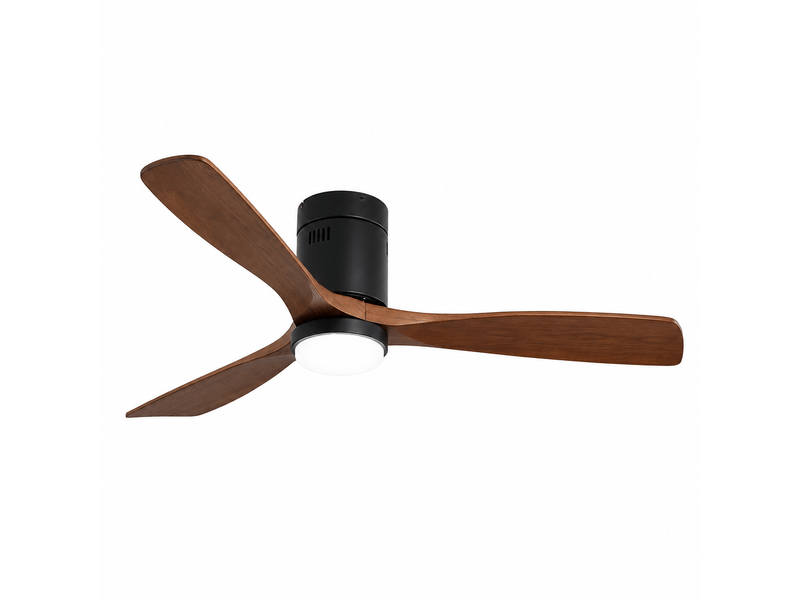 Ventilateur de plafond plat 132 cm avec lumière 3 pales en bois massif moteur réversible silencieux télécommande - Conforama A
