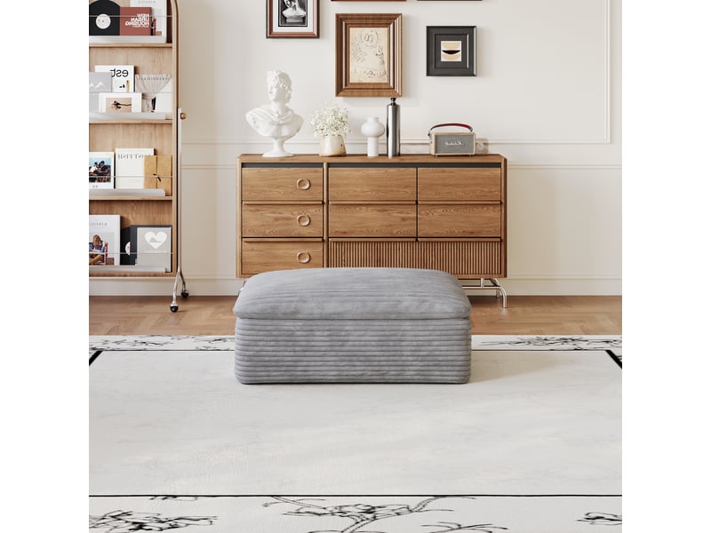  Pouf gris modulable en mousse sans cadre tissu coton doux siège de salon confortable  - Conforama D