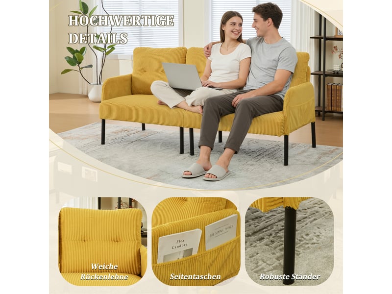  Canapé droit 3 places en velours côtelé jaune 171 x 72 x 80 cm W2845P420863 - Conforama E