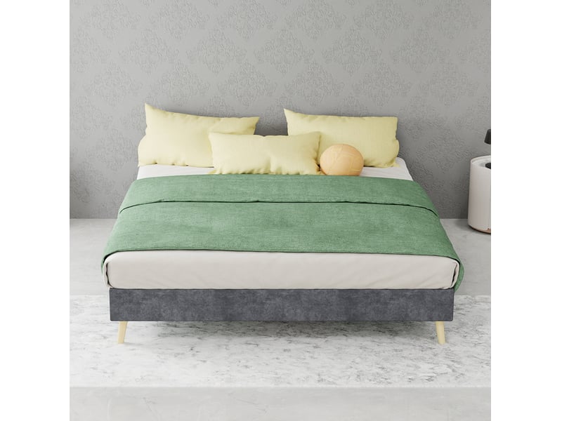  Cadre de lit 140x200 cm gris en tissu avec sommier à lattes  - Conforama D