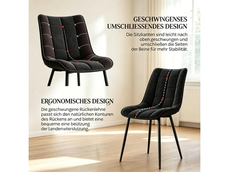  Lot de 2 chaises de salle à manger,46x39x85,5 cm,antidérapantes,velours,noir  - Conforama D
