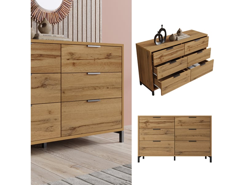  Buffet industriel chêne foncé 120 × 40 × 76 cm, 6 tiroirs IKSETERA TRADING LTD - Conforama D