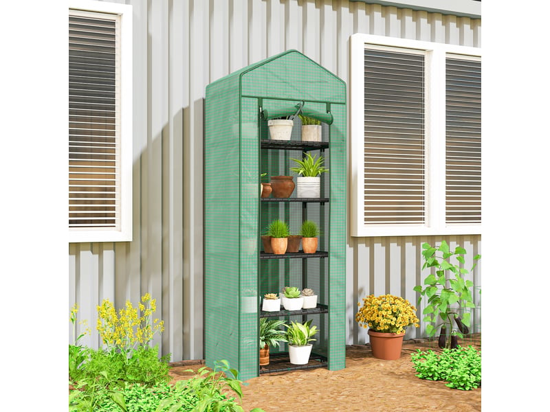  Serre à plantes à 5 niveaux avec porte zippée, acier et pe, 69 x 49 x 193 cm, verte  - Conforama C
