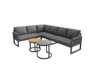 Salon de jardin modulable 6 places gris - coussins déhoussables, assises réglables