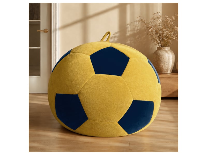  Fauteuil simple - 130x90cm - fauteuil pouf géant motif ballon de football en mousse et flannel doux - jaune et bleu  - Conforama B