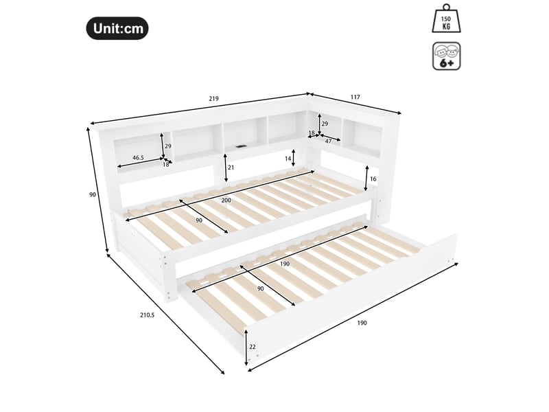  Lit gigogne 90x200cm coloris blanc mdf lit enfant blanc - Conforama C