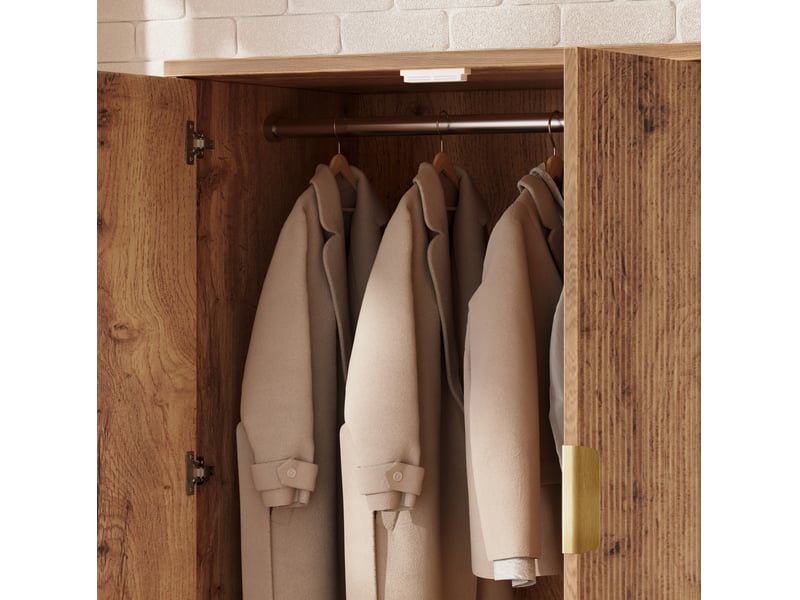 Armoire 80x50x177 cm 3 portes 2 tiroirs mdf et panneau de particules couleur chêne - Conforama D