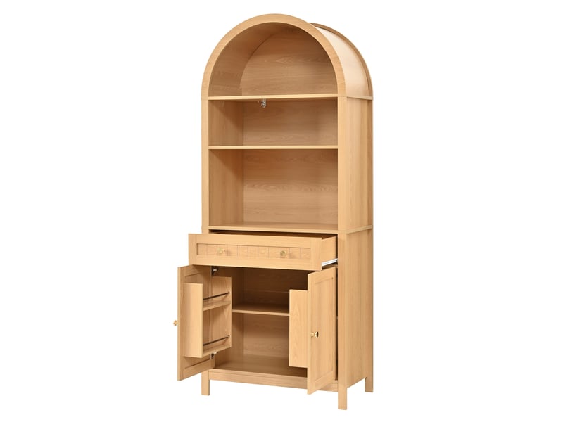 Colonne de cuisine avec 2 portes, 1 tiroir et 3 niches, range-épices intégrés, en mdf, naturel, 76×40×180 cm  - Conforama E