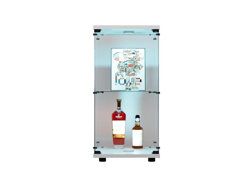  Vitrine en verre 2 niveaux simple porte avec éclairage led - 40,35 x 36,5 x 86,2 cm - blanc - armoire d'exposition - éclairage led  - Conforama E