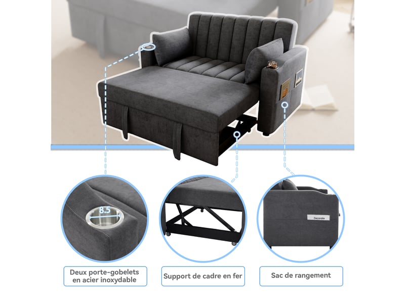  Canapé convertible 2 places gris avec dossier réglable N653P9735GG - Conforama D