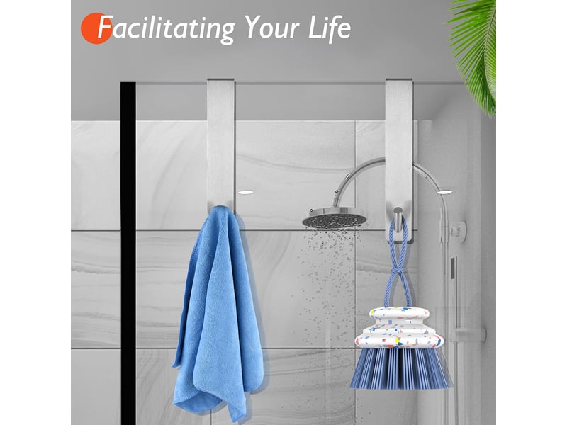  Crochets de porte de douche, crochets porte-serviettes, adaptés aux portes de douche en verre sans cadre, lot de 4, noirs  - Conforama E