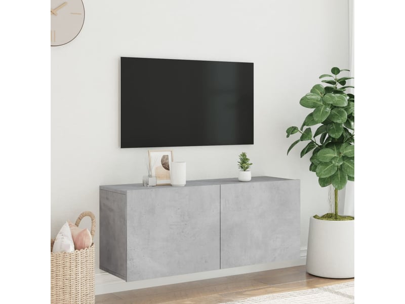  Meuble tv - banc tv - meuble de rangement mural gris béton 100x30x41 cm  - Conforama C