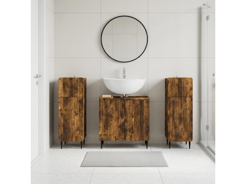  Ensemble de meuble de salle de bain 3 pièces zwolle chêne fumé cf63543  - Conforama B
