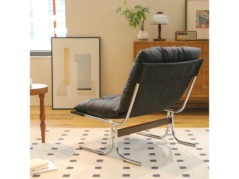  Fauteuil lounge style barcelona - l72.20xw84.10xh84.60cm - chaise d'appoint de salon sans accoudoirs avec coussin amovible - noir  - Conforama D