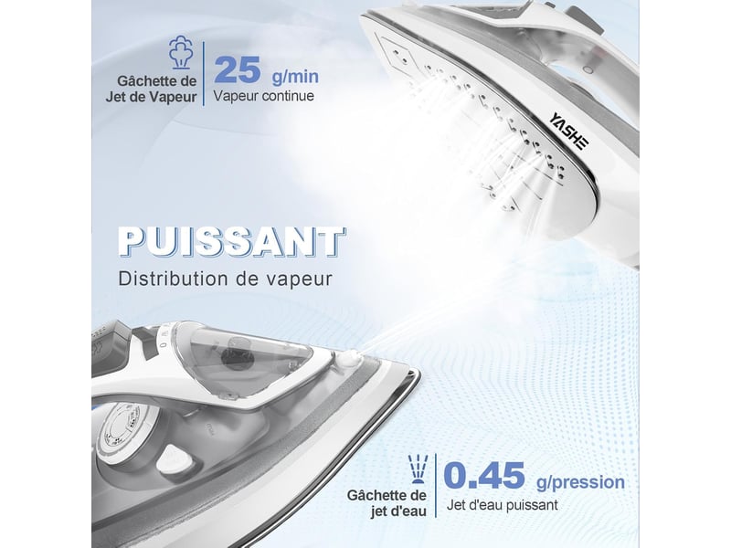  Fer à repasser vapeur yashe 2300 w, 300 ml, blanc  - Conforama D
