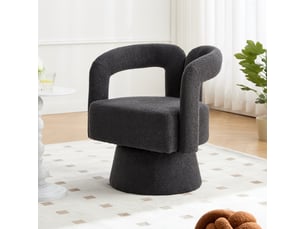 Fauteuil crapaud pivotant 360° 67x55x74cm – fauteuil tonneau lounge au design évidé avec socle en métal – tissu bouclé - anthracite