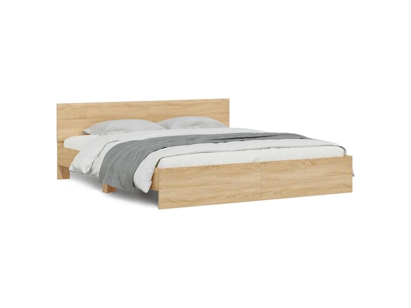  Lit double- lit adulte -  cadre de lit avec led sans matelas chêne sonoma 200x200 cm  - Conforama D