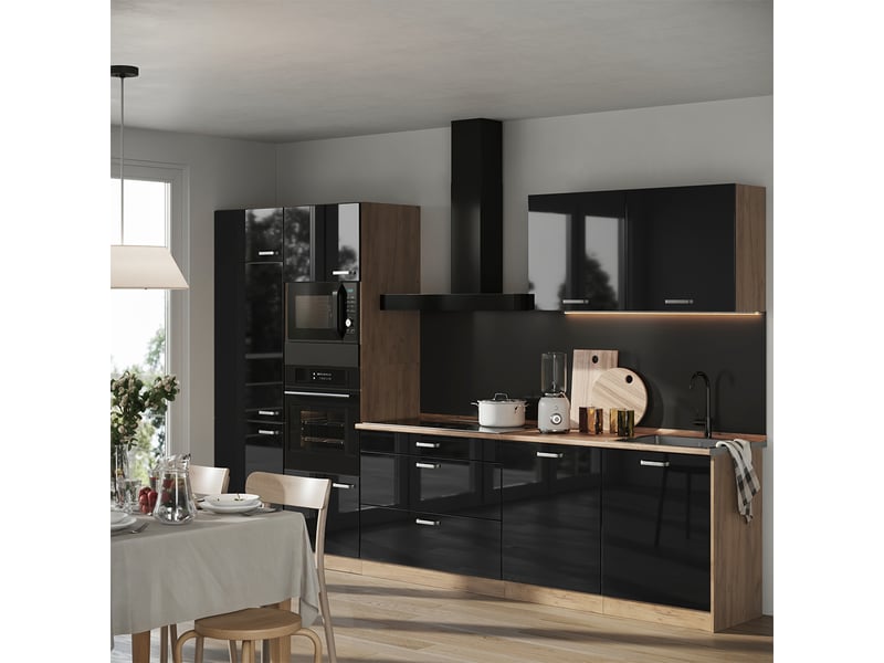  Vicco cuisine, noir haute brillancechêne doré, 340cm plan de travail chêne doré  - Conforama C