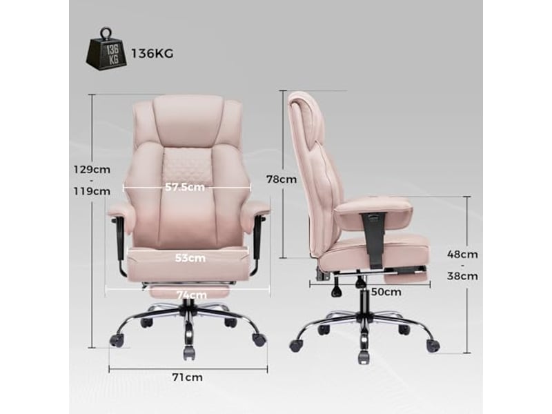  Gtplayer chaise de jeu large avec soutien lombaire à ressorts, repose-pieds, tissu, 180kg - rose GT216-DPK-FA - Conforama E