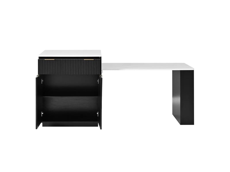 Îlot de cuisine meuble de cuisine à éclairage led sur roulettes table à manger extensible étagères réglables multiprises tiroirs finition noire - Conforama D