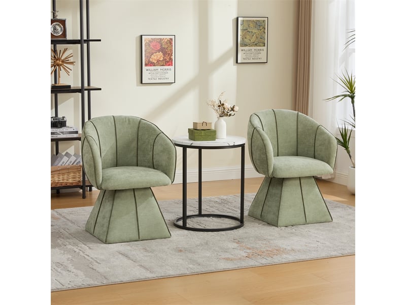  Chaise pivotante 56x54x74.5cm - fauteuil ergonomique coquillage en tissu chenille pour adulte et adolescent salon - vert olive  - Conforama D