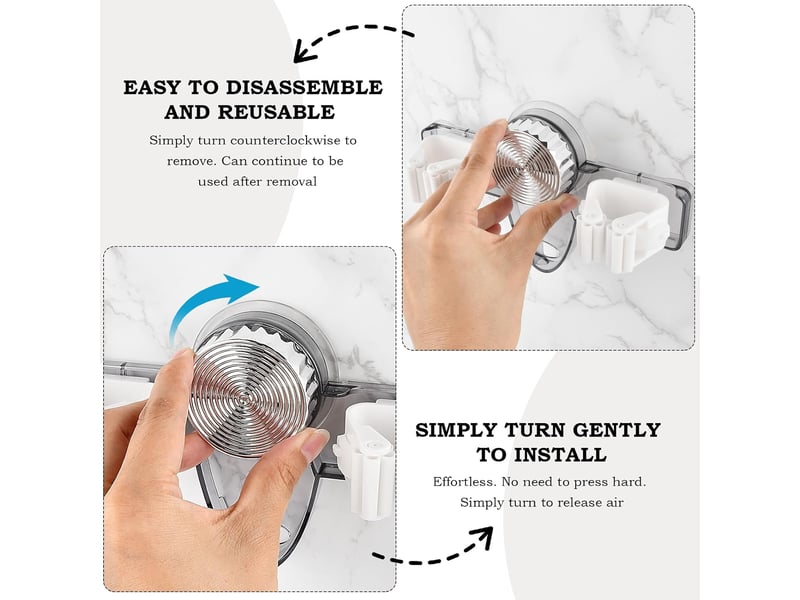  Lot de 2 supports de balai à franges ventouse, porte mural vadrouille sans perçage, organisateur outils nettoyage pour salle de bain, gris transparent CSLJY-LIEN0002535CSLJY - Conforama E